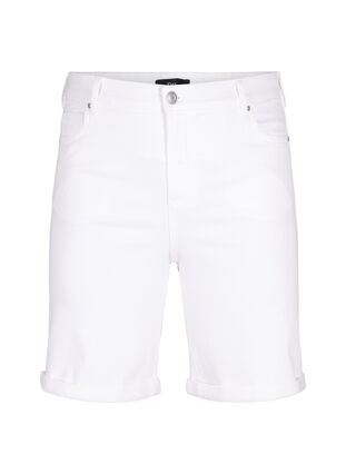 Åtsittande jeansshorts med hög midja, Bright White, Packshot image number 0