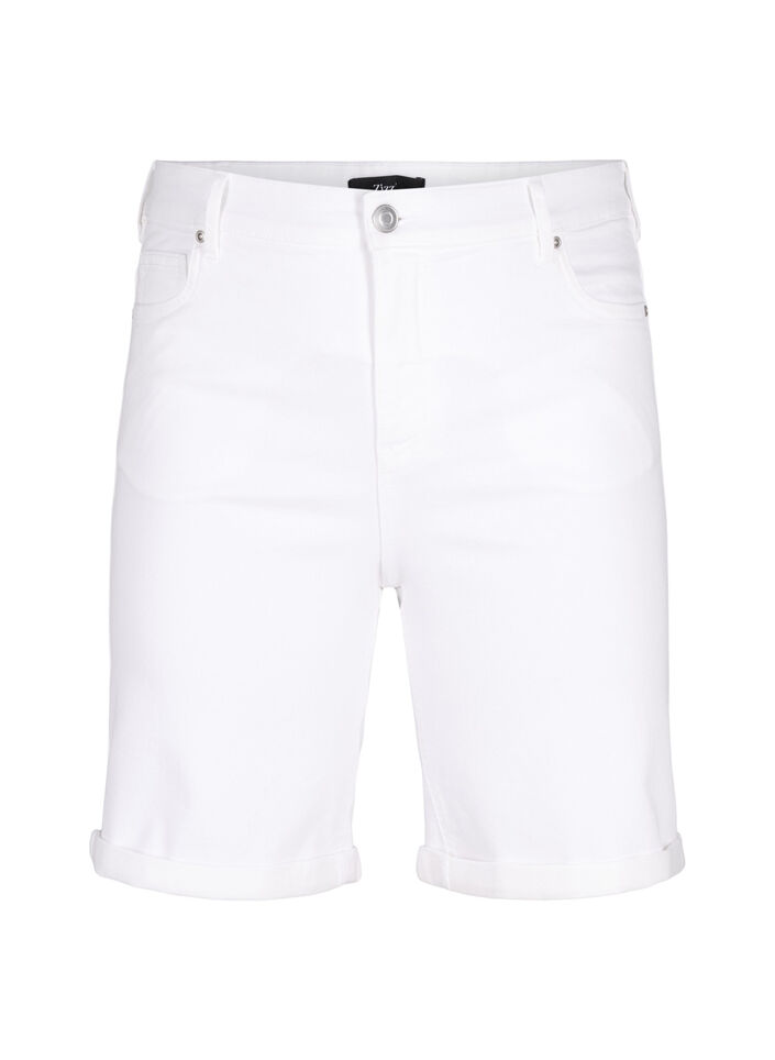 Åtsittande jeansshorts med hög midja, Bright White, Packshot image number 0