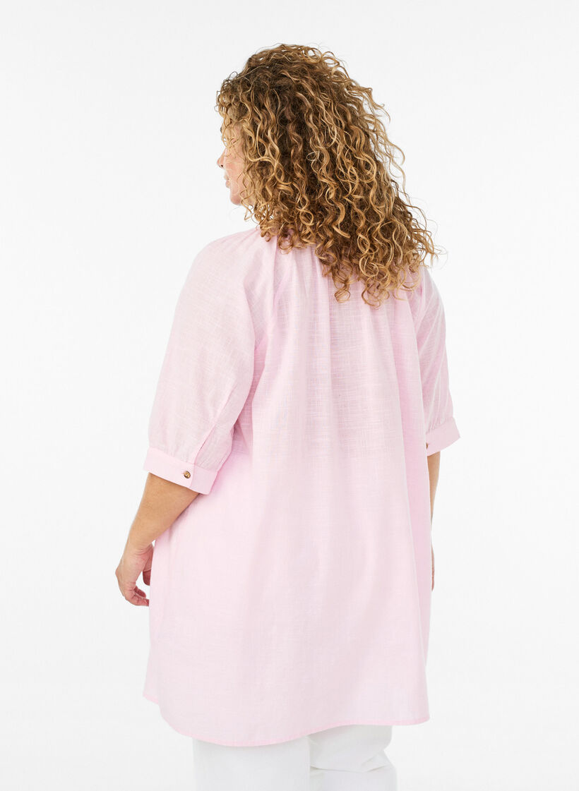 Tunika i bomull med v-ringning, Rosa, Model image number 2
