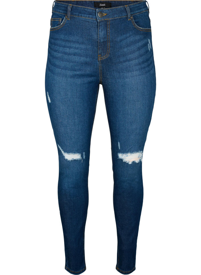 Super tunna Amy jeans med slitning och hög midja, Dark blue, Packshot image number 0