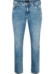 Emily jeans med normal midja och sliten design, Blue denim