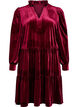 Kort kl&auml;nning i velour med volangkrage och l&aring;nga &auml;rmar, R&ouml;d, Packshot image number 0