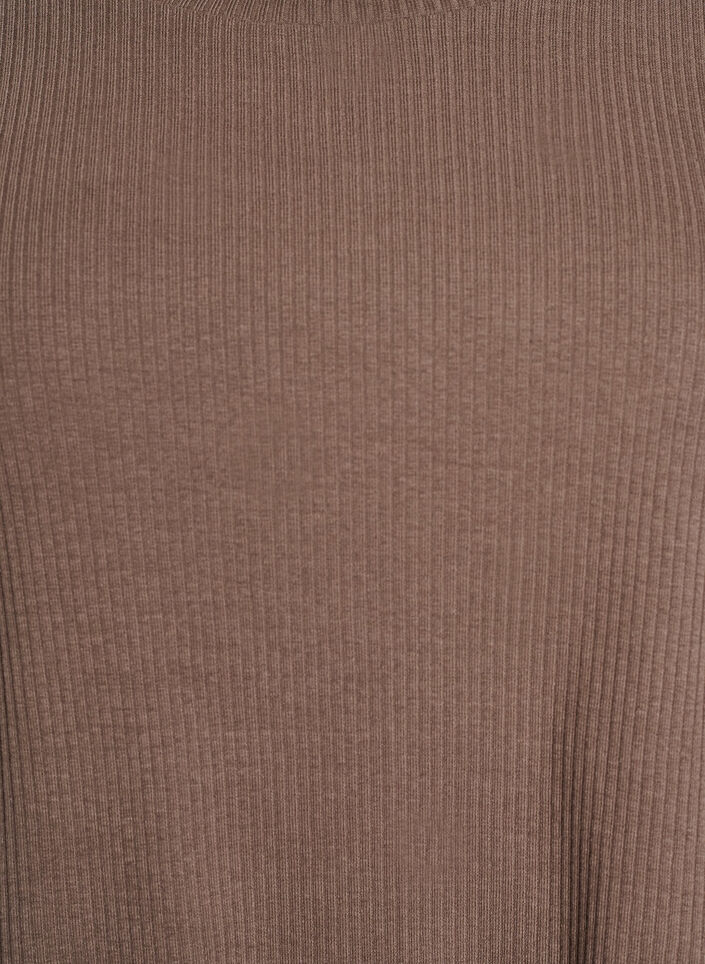 Blus i ribbad jersey med korta &auml;rmar, Brun, Packshot image number 2