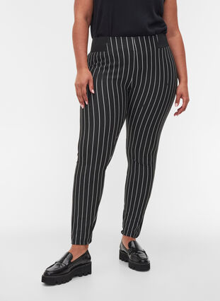 Randiga leggings med resår i midjan, Dark Grey Stripe, Model image number 2