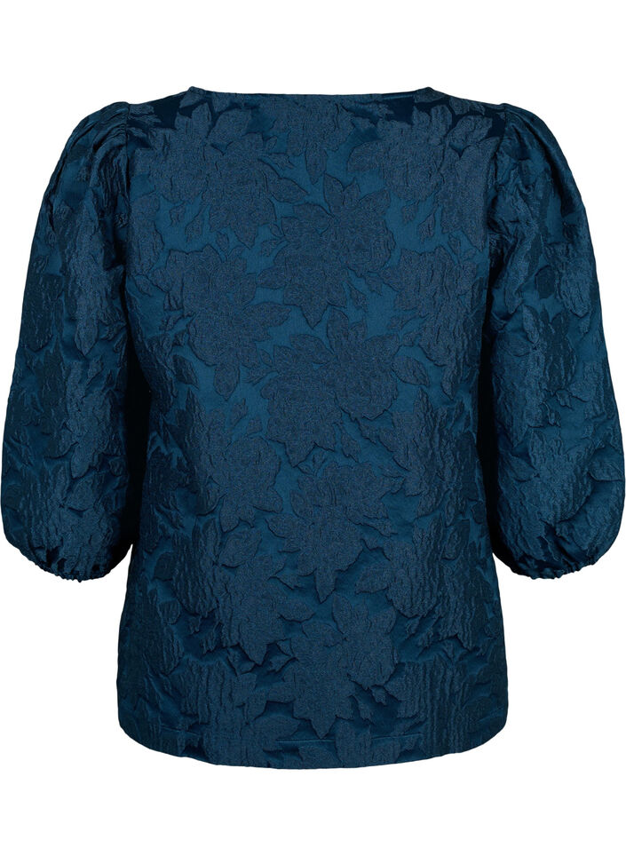 Blus i jacquard med 3/4 ärmar, Titan, Packshot image number 1