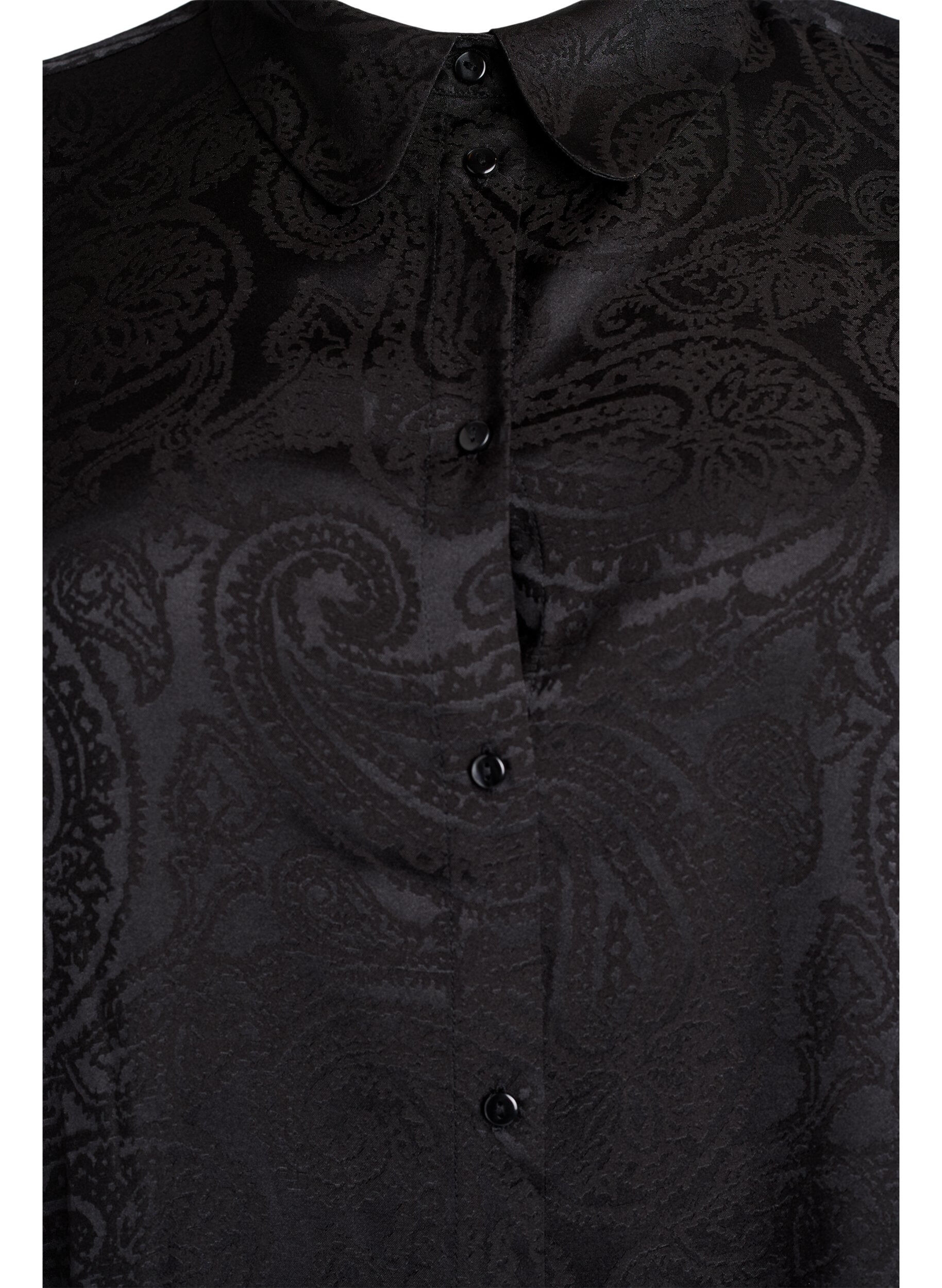 ZizziSkjorta med ton-i-ton paisleym&ouml;nster, Svart, Packshot image number 2