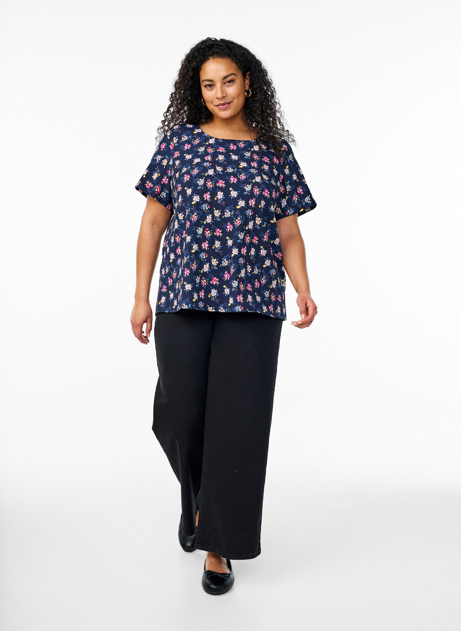 ZizziKort&auml;rmad blus med struktur, Bl&aring;, Model image number 1