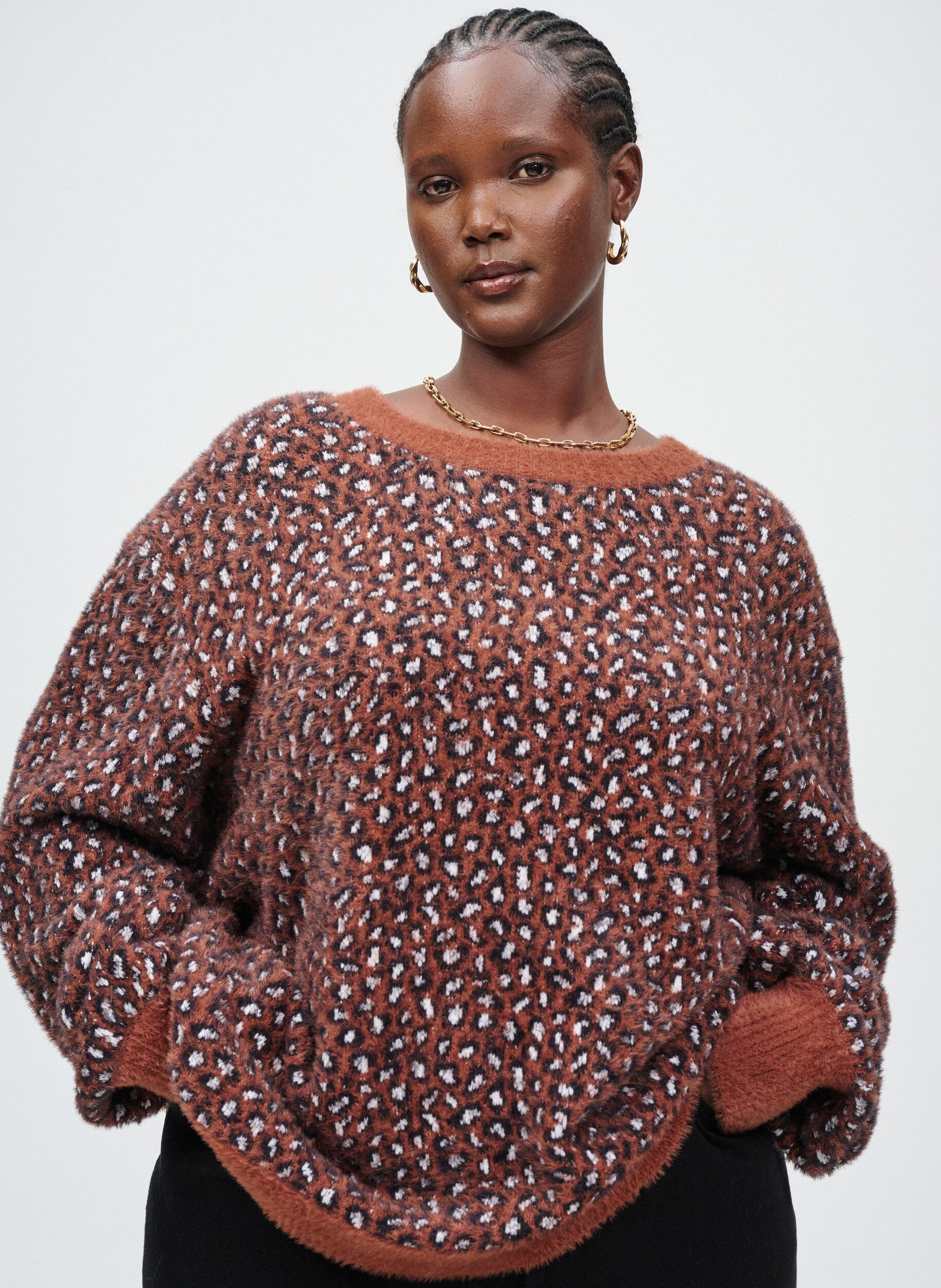 Zizzi Djurm&ouml;nstrat stickat med fluffig finish, R&ouml;d, Image image number 0