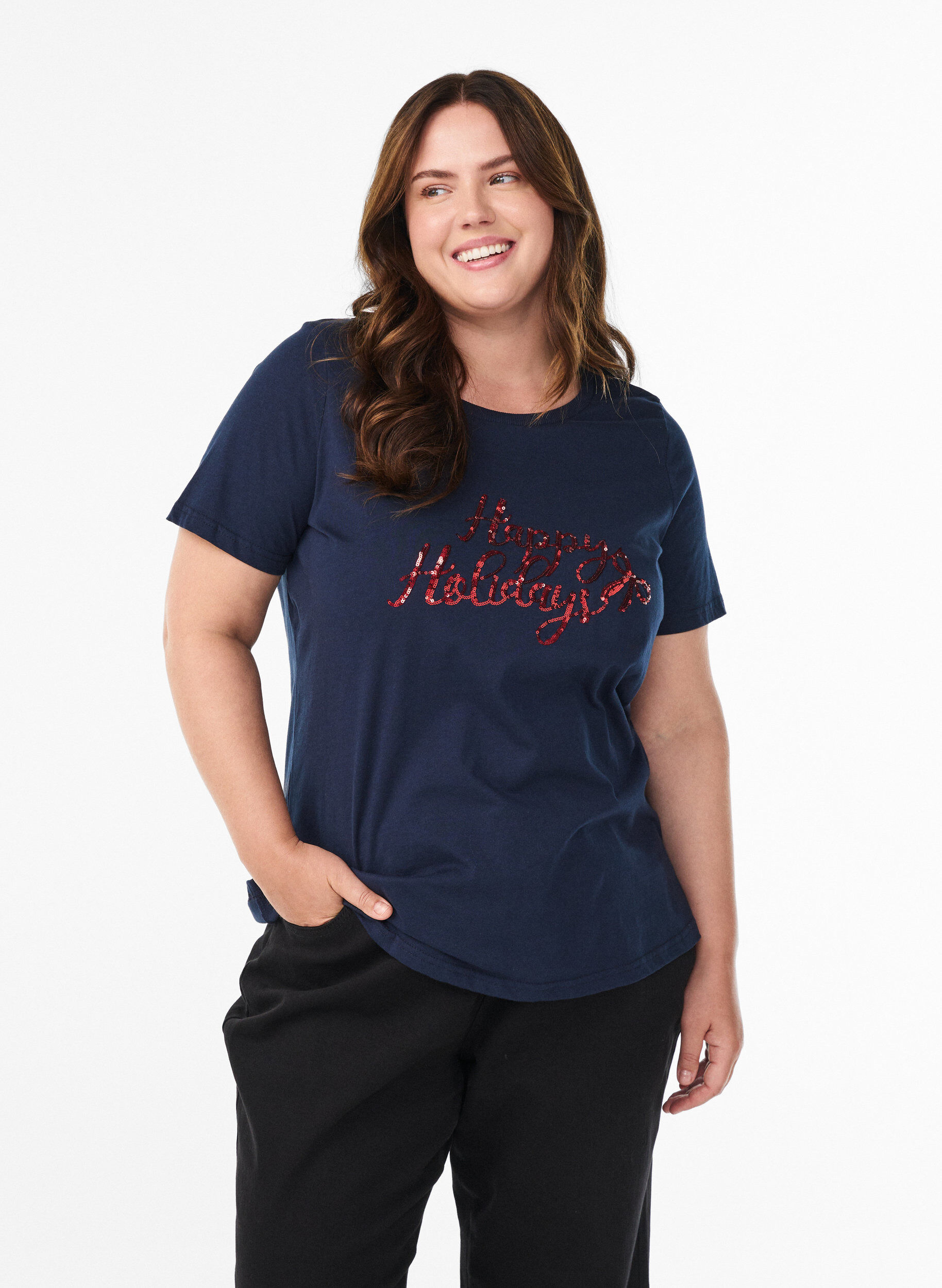 ZizziJul-t-shirt i ekologisk bomull, Bl&aring;, Model image number 0