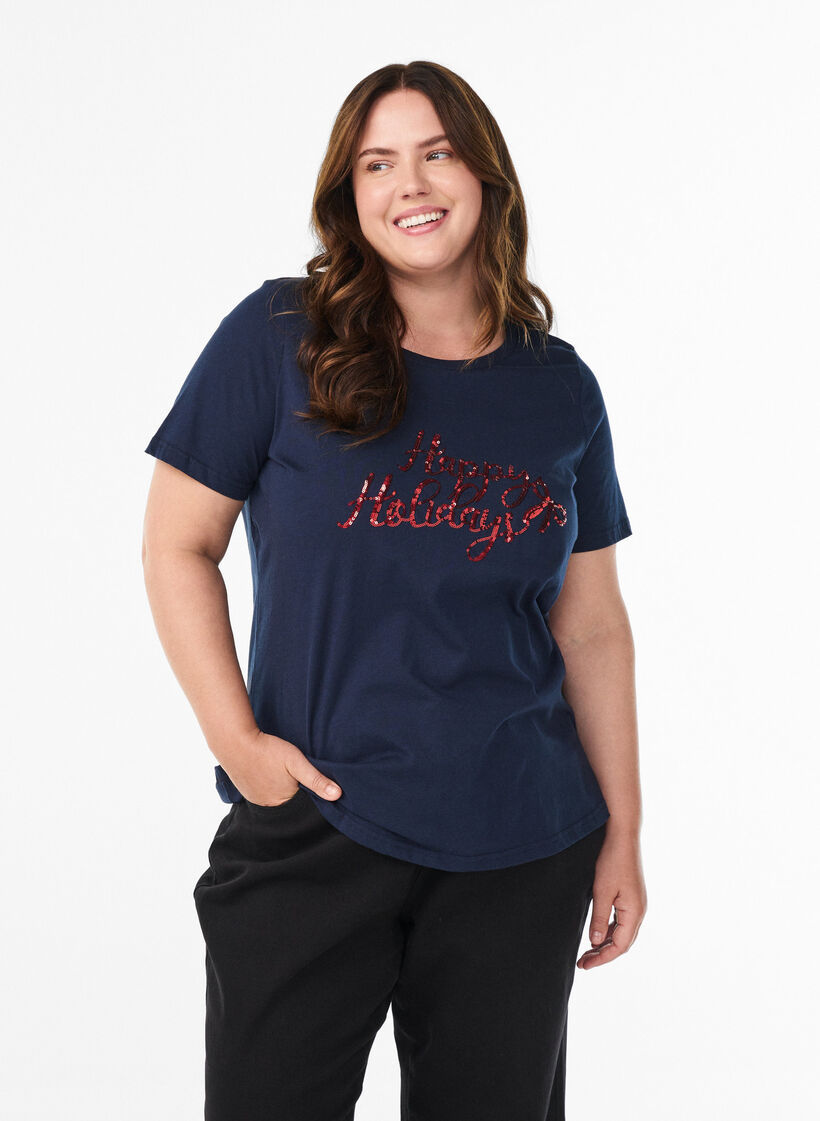 Jul-t-shirt i ekologisk bomull, Bl&aring;, Model image number 0