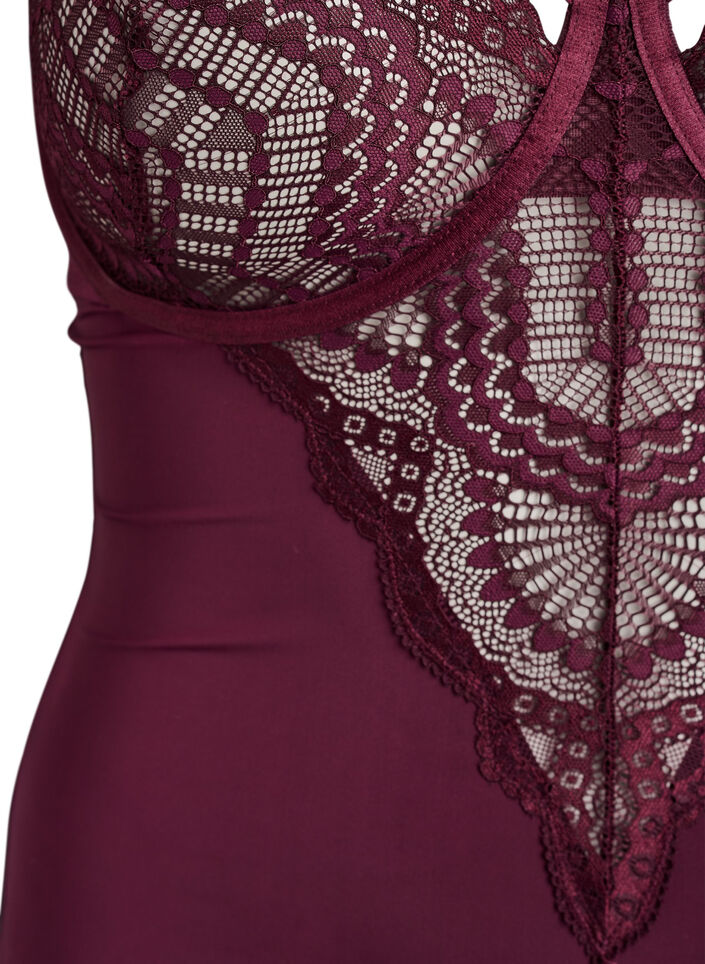 Body i spets med bygel och banddetaljer, R&ouml;d, Packshot image number 2