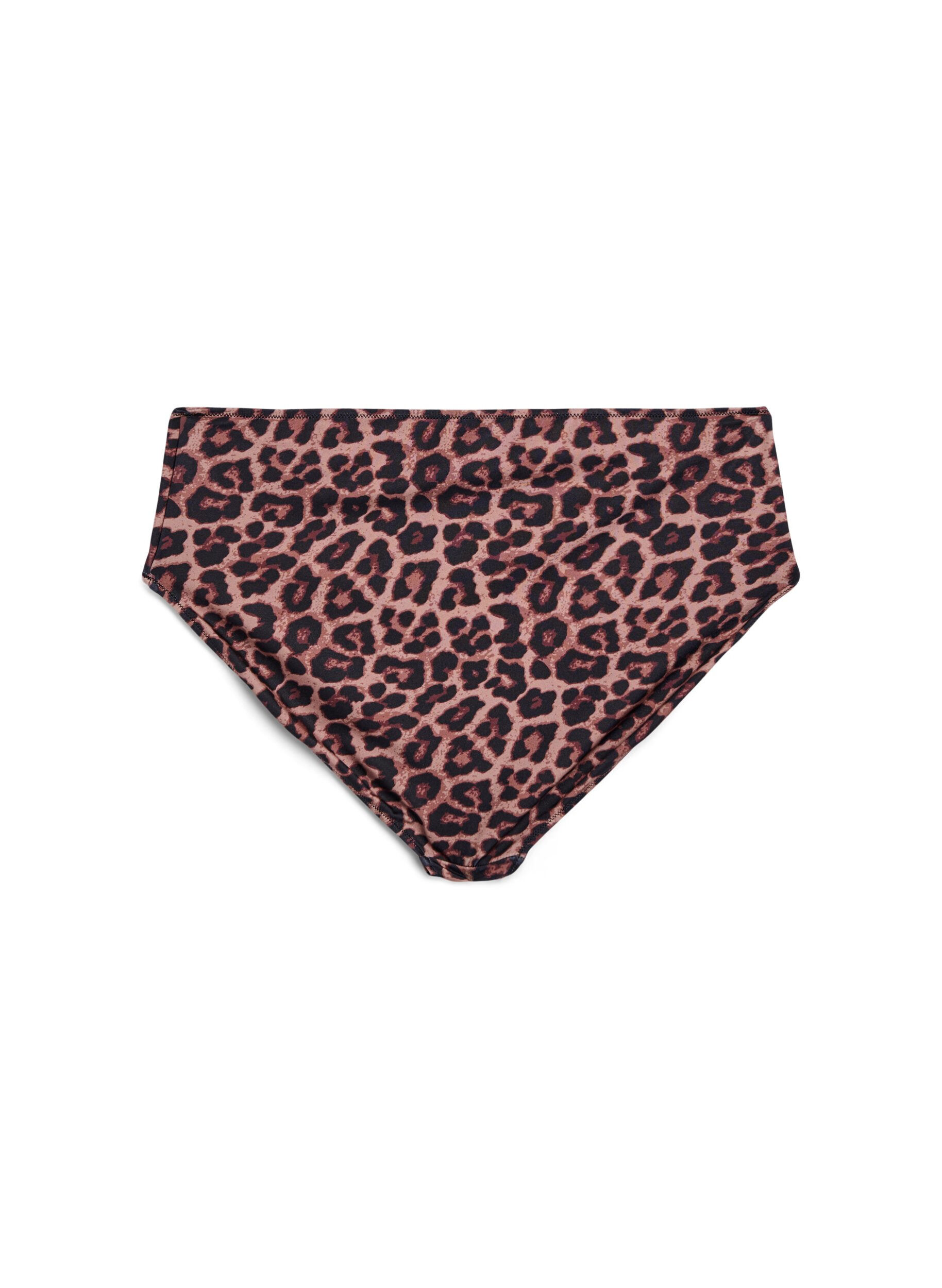Zizzi Bikinitrosa med leopardm&ouml;nster och h&ouml;g midja, Brun, Packshot image number 1