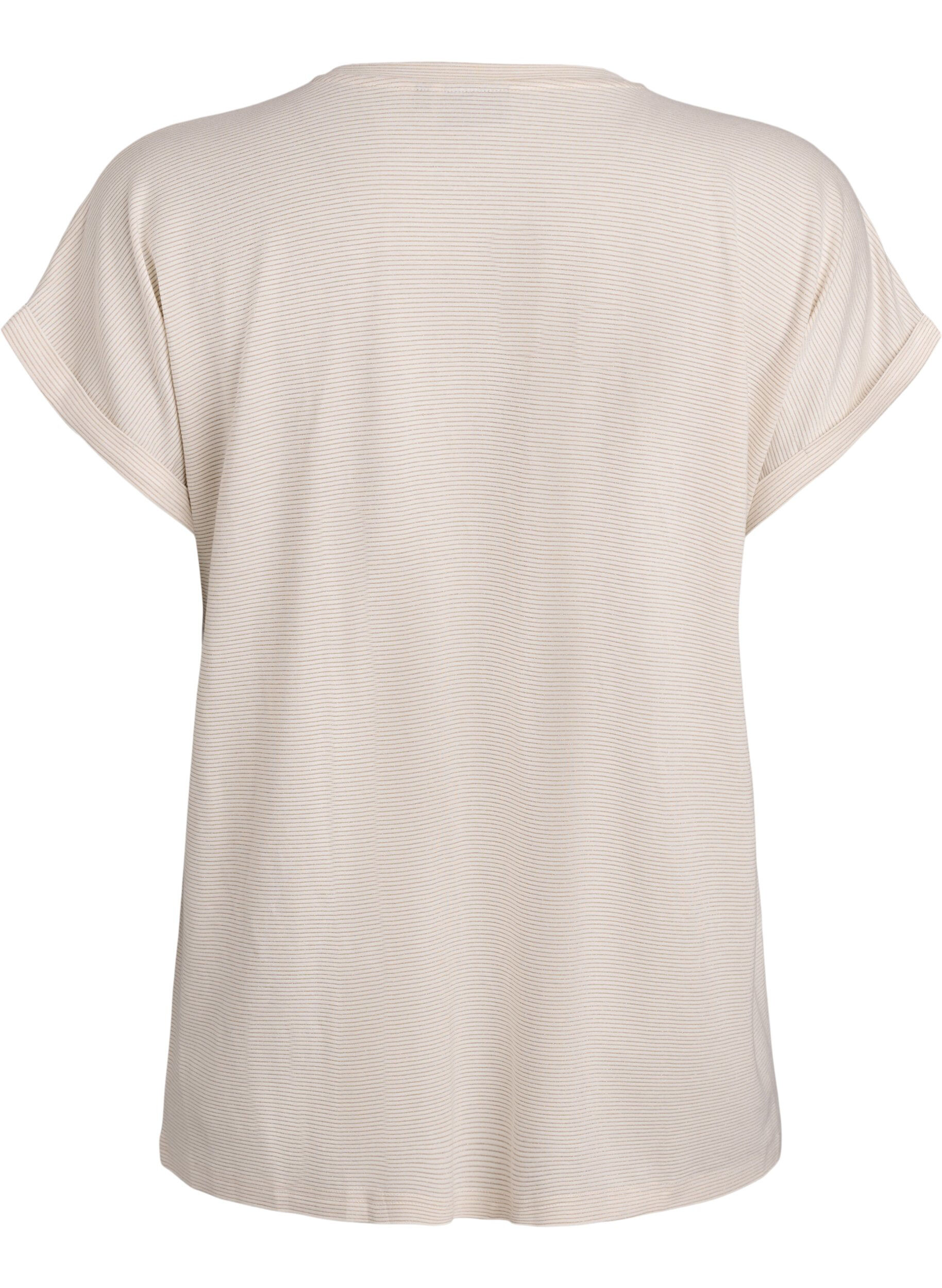 ZizziT-shirt i viskos med glitterr&auml;nder, Vanilla, Packshot image number 1
