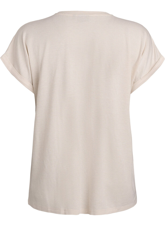 T-shirt i viskos med glitterr&auml;nder, Vanilla, Packshot image number 1