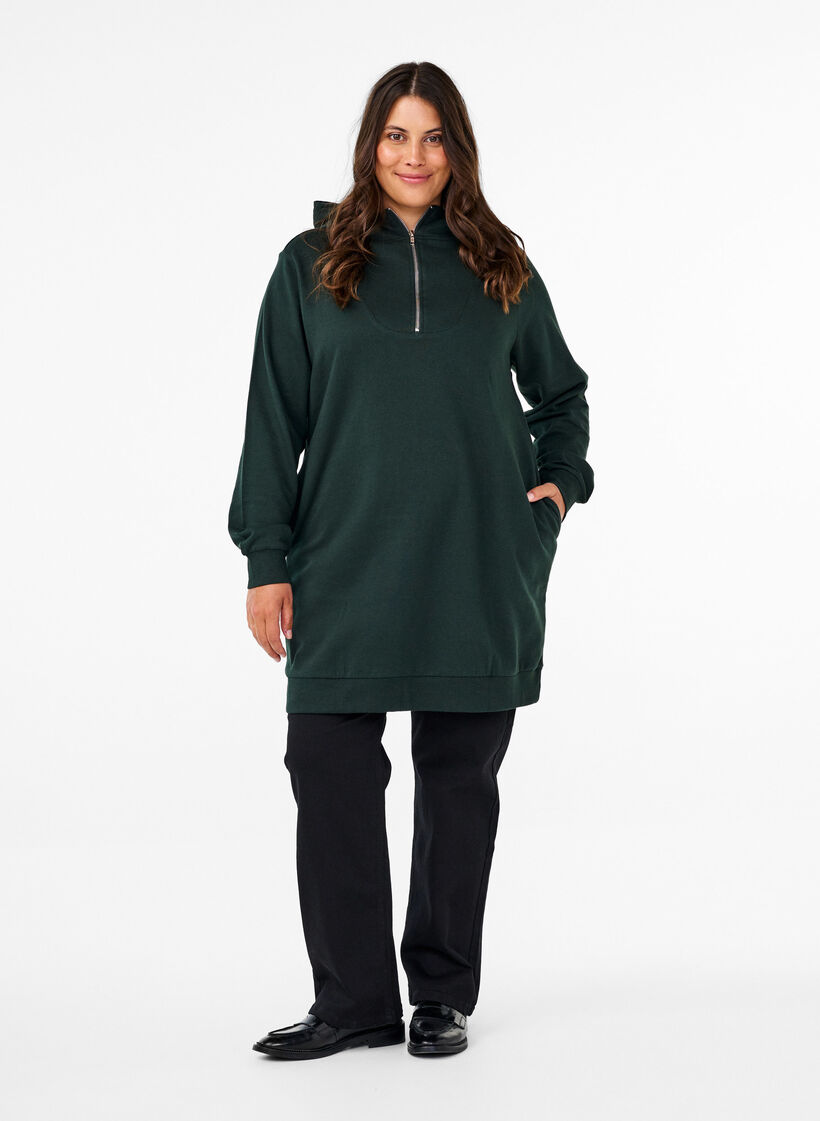 Tunika i sweatshirttyg med huva och dragkedja, Scarab, Model image number 2
