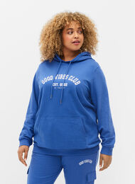Sweatshirt med texttryck och huva, Dazzling Blue, Model