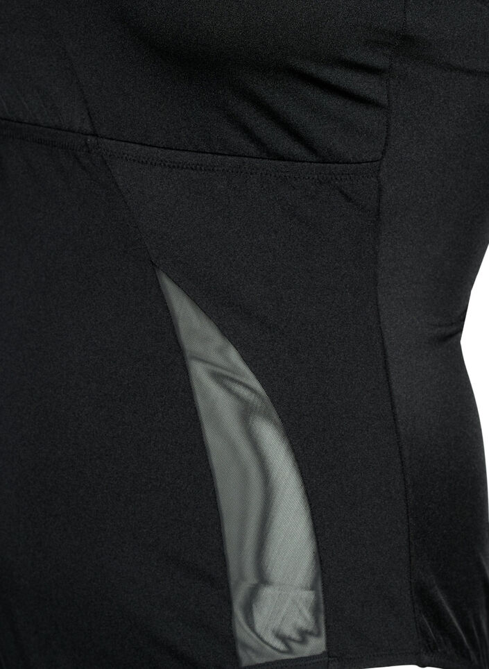 Baddräkt med en axel och meshdetaljer, Black, Packshot image number 3