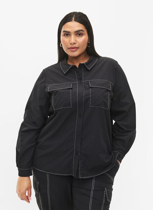 Skjorta med kontrastsömmar, Black, Model image number 0