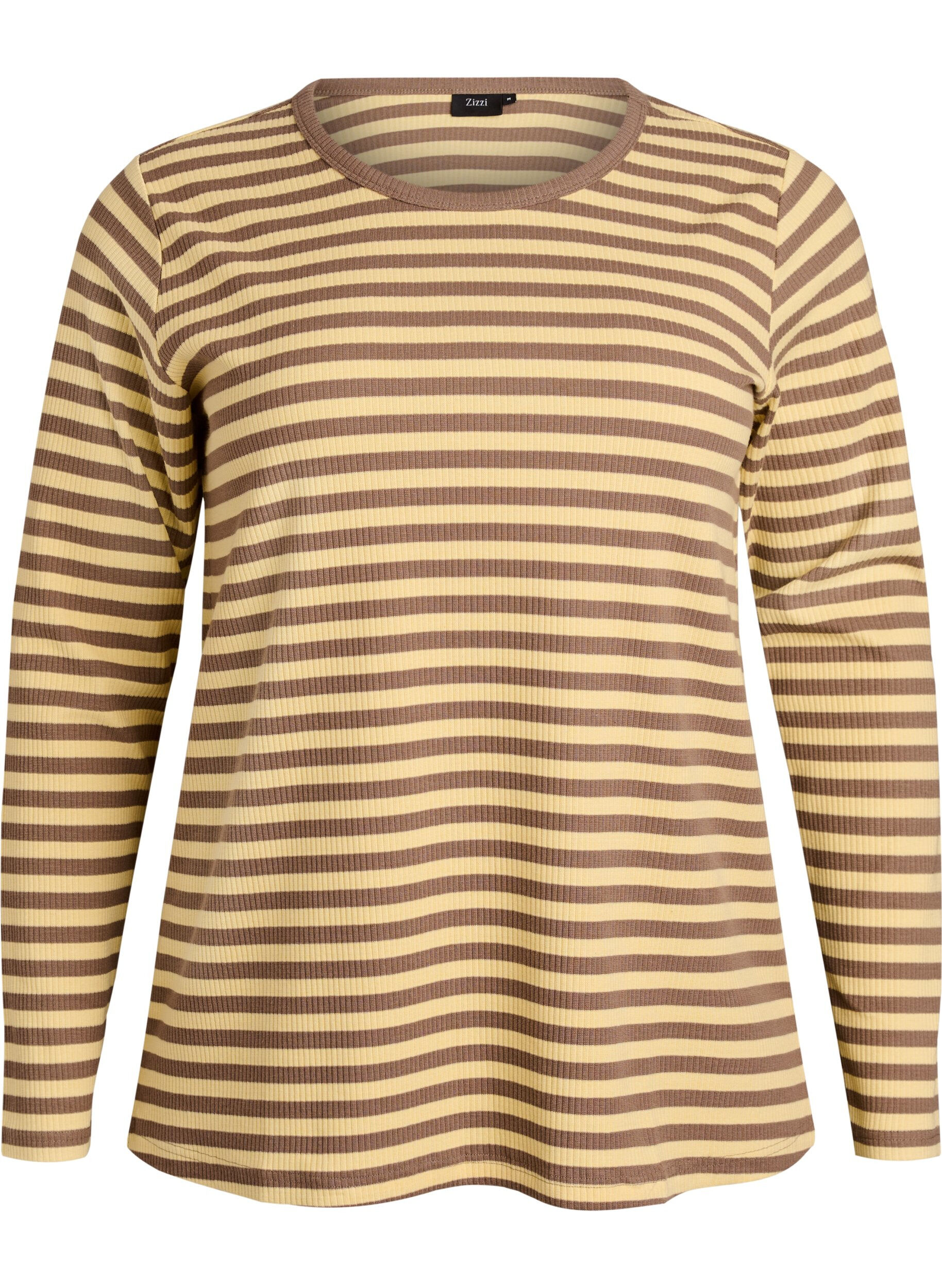 ZizziRandig blus med l&aring;nga &auml;rmar, Brun, Packshot image number 0