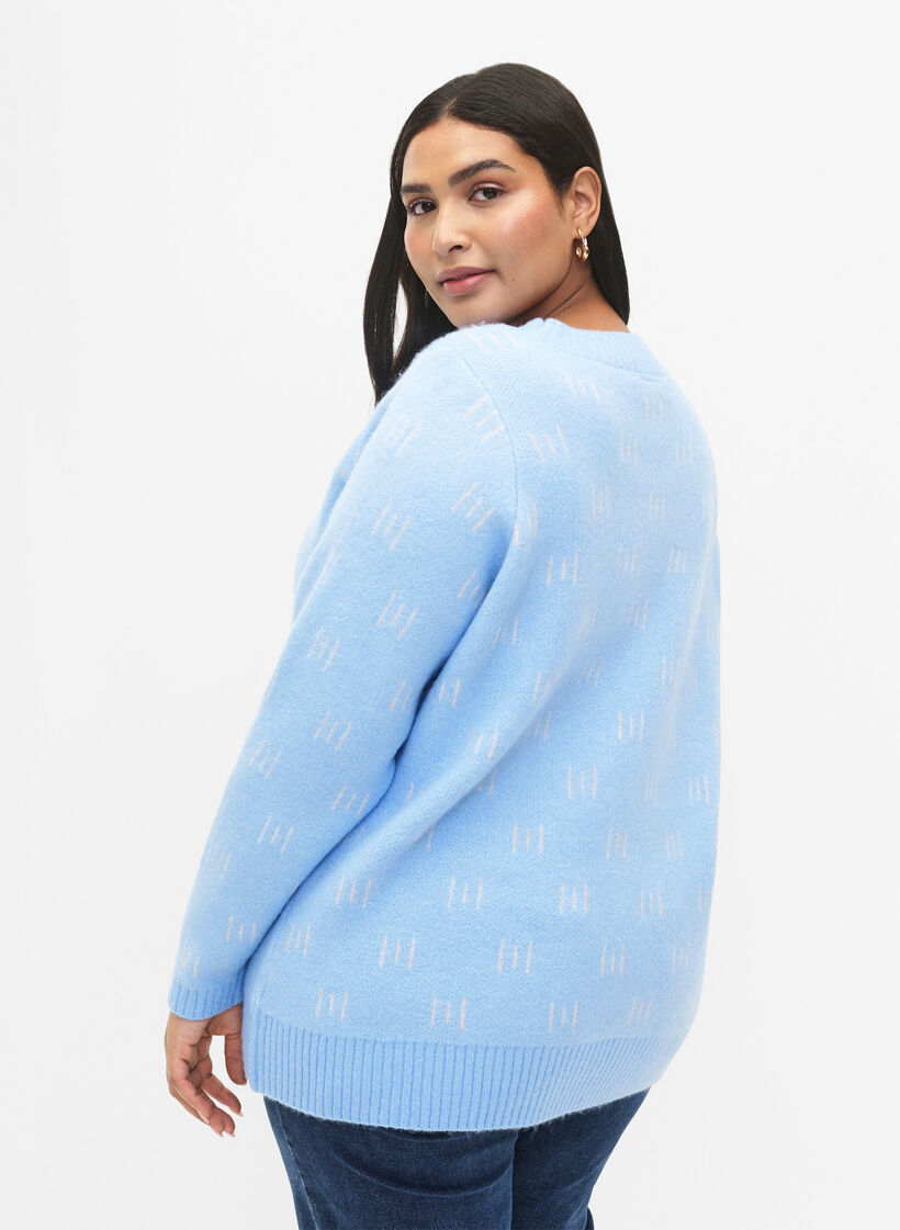 Mönstrad pullover, Blue Bell/Birch, Model image number 1