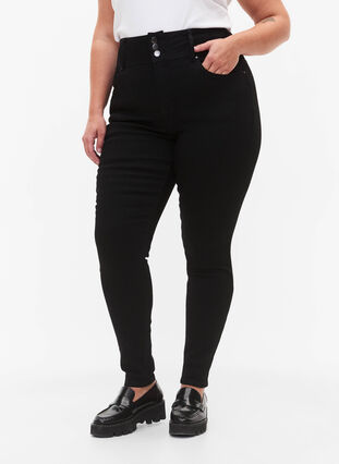Superslimmade Bea-jeans med extra hög midja, Black, Model image number 2