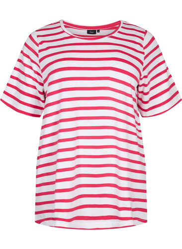 Randig t-shirt i bomull, Bright Rose Stripes, Packshot image number 0