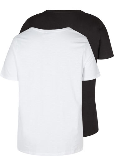 2-pack kortärmade t-shirtar i bomull, Black/Bright White, Packshot image number 1