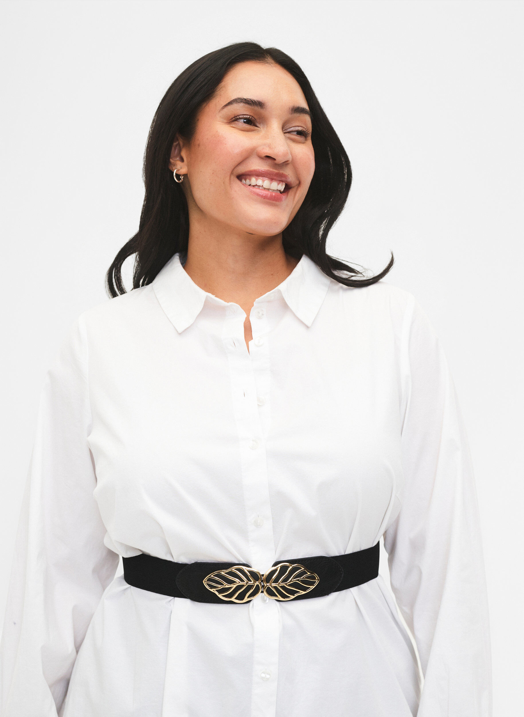 Zizzi Elastiskt midjeb&auml;lte med guldsp&auml;nne, Black, Model image number 0