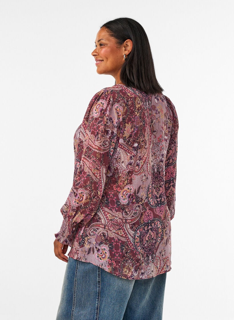 Tunika med paisleym&ouml;nster och smock&auml;rmslut, Rosa, Model image number 2