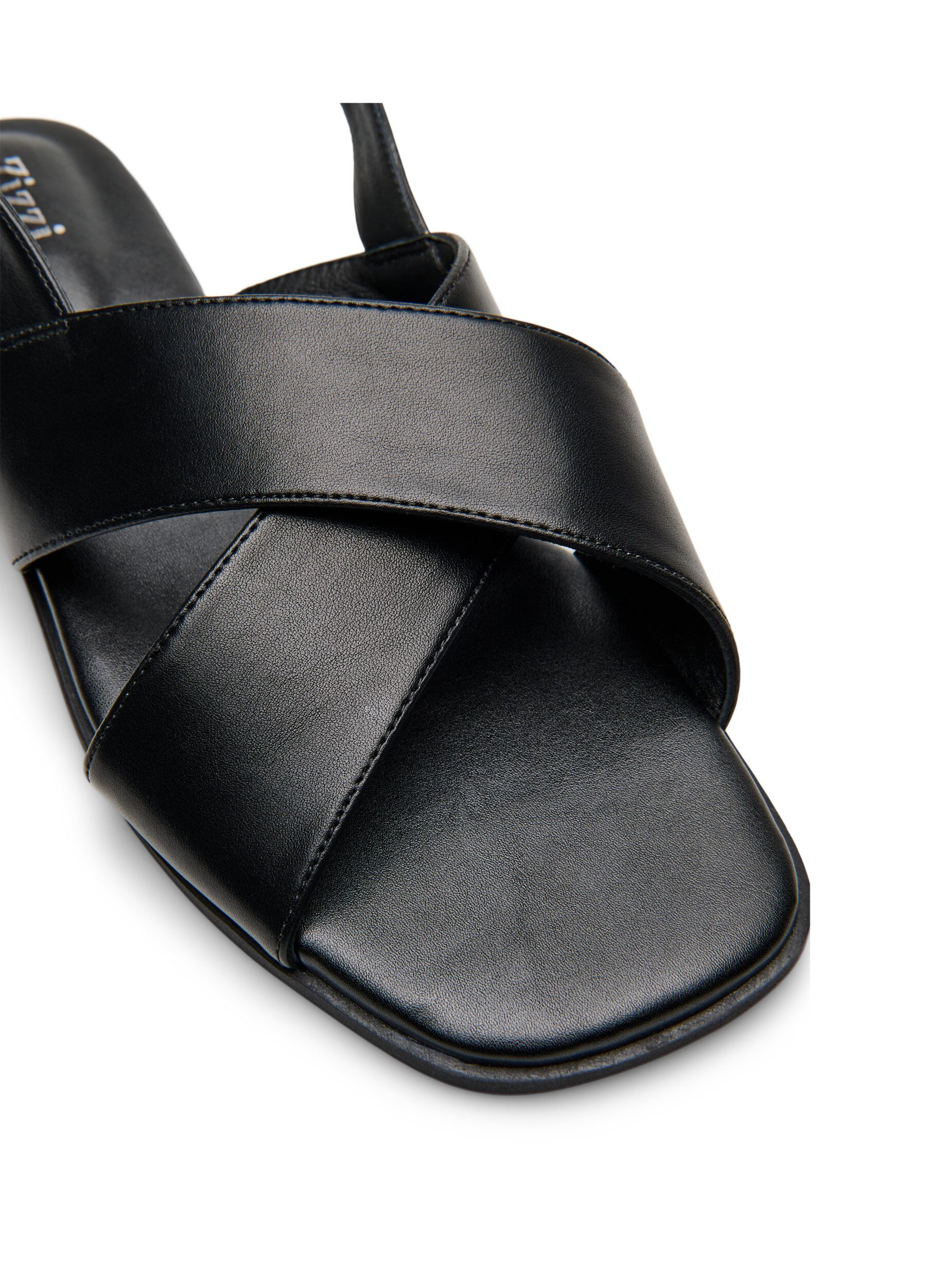 Zizzi Sandal i l&auml;der med korsade remmar, Svart, Packshot image number 3