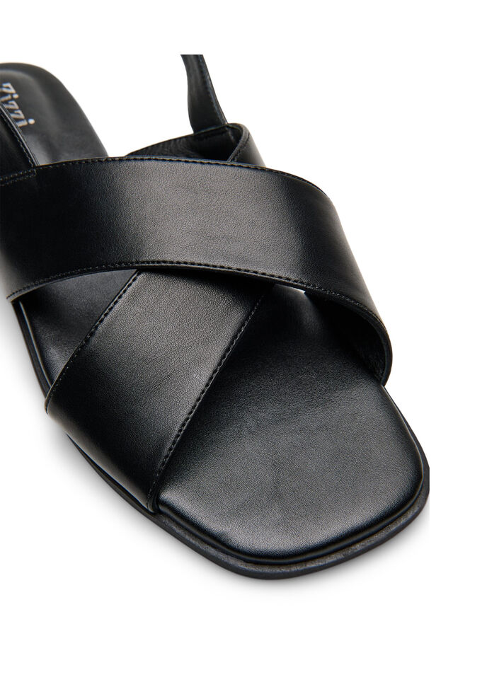 Sandal i l&auml;der med korsade remmar, Svart, Packshot image number 3
