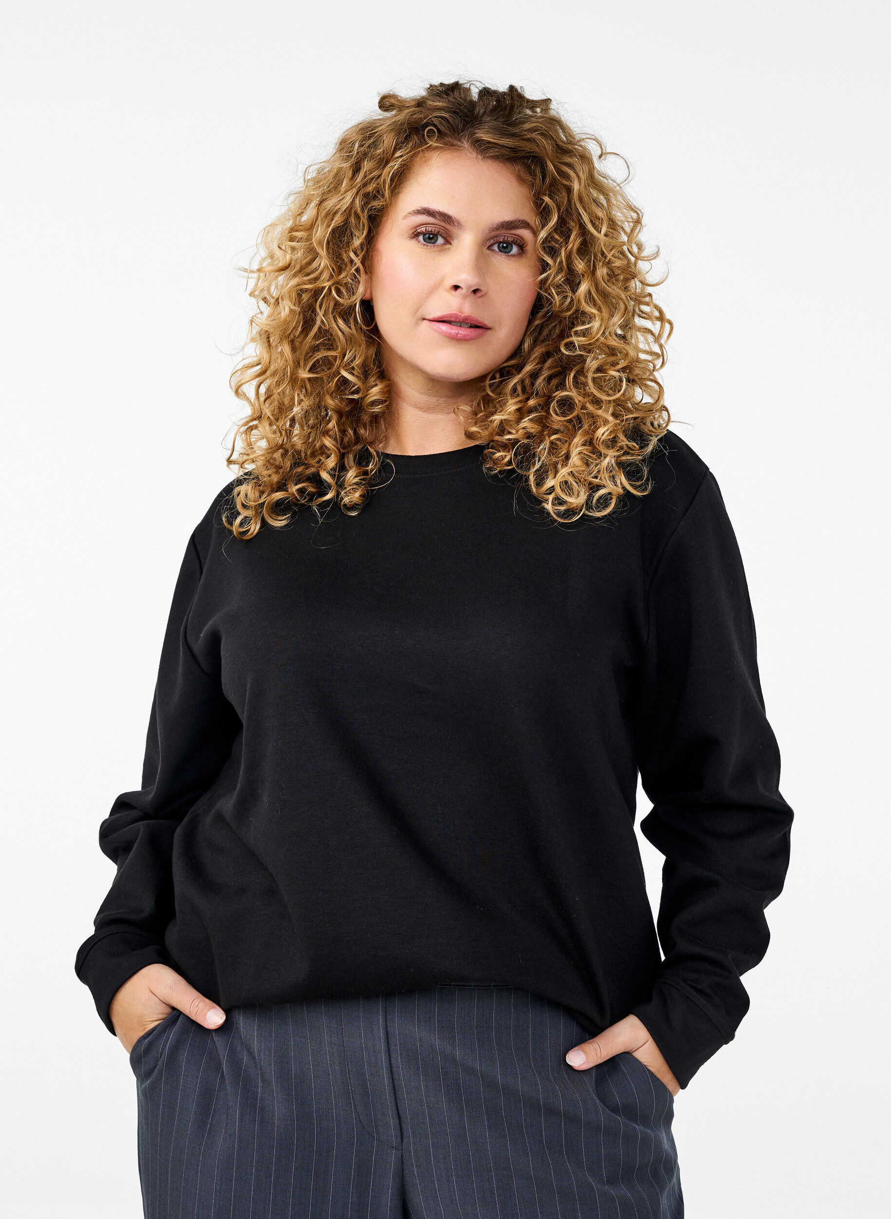 ZizziSweatshirt med rund halsringning, Svart, Model image number 0