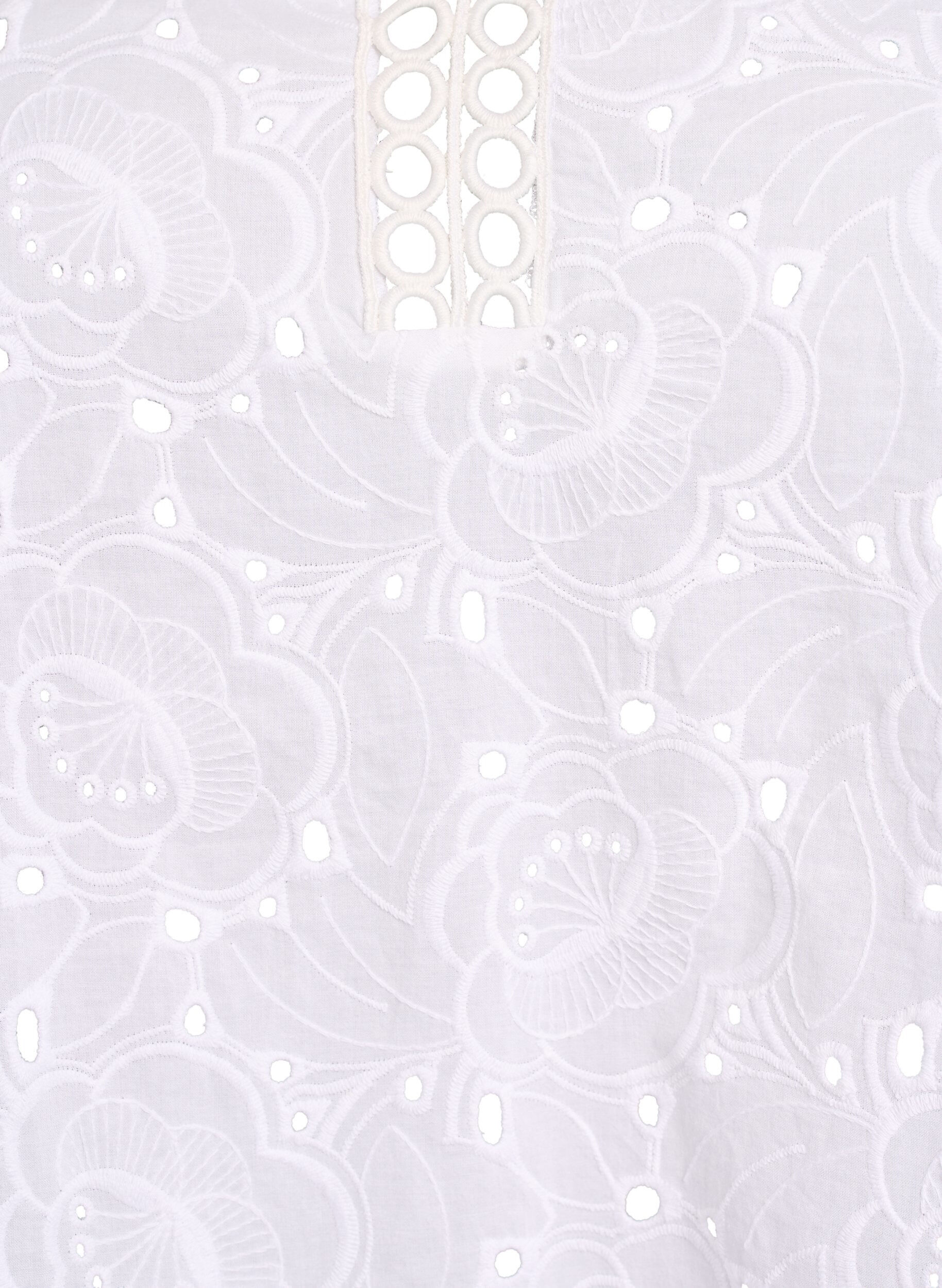 Zizzi L&aring;ng&auml;rmad blus i bomull med broderie anglaise, Vit, Packshot image number 2