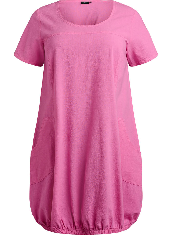 Kort&auml;rmad kl&auml;nning i bomull, Rosa, Packshot image number 0