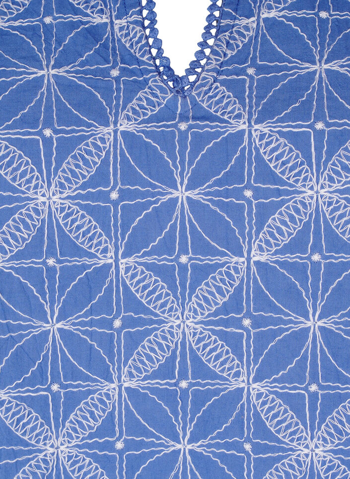 Blus med korta ärmar och broderat mönster, Blå, Packshot image number 2