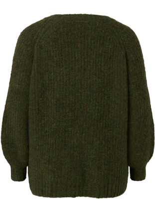Stickad tröja med ull och raglanärmar, Winter Moss, Packshot image number 1