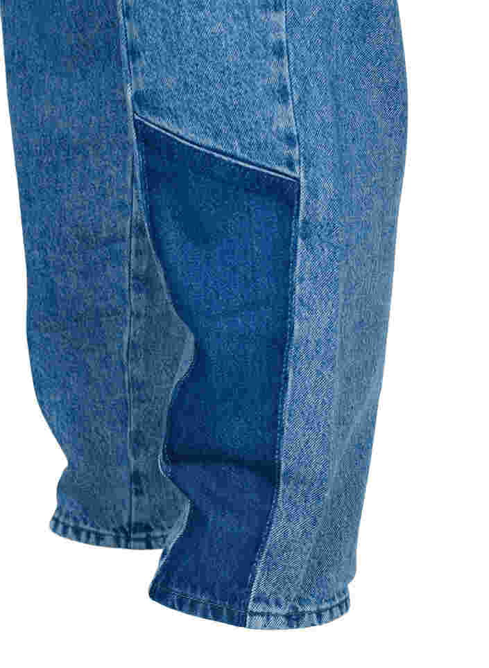 Croppade Mille mom jeans med blockfärgad detalj, Blue denim, Packshot image number 3
