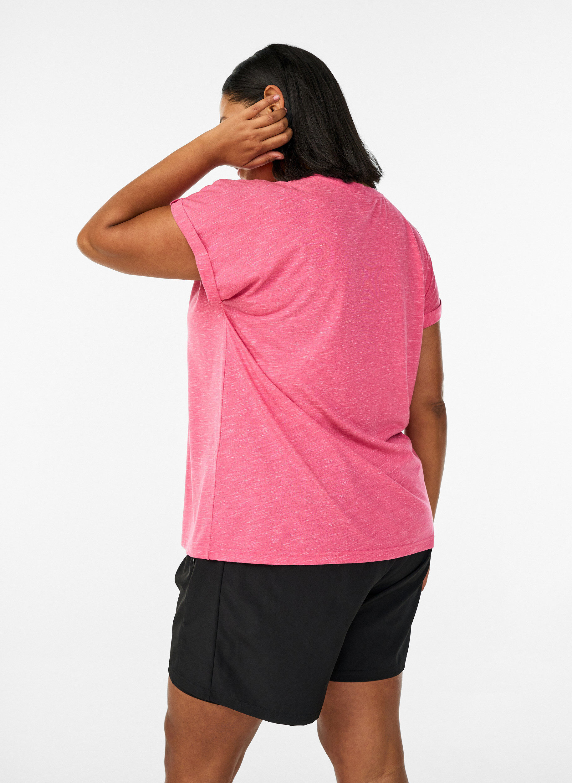 Zizzi L&ouml;s tr&auml;ningst-shirt med korta &auml;rmar, Rosa, Model image number 2