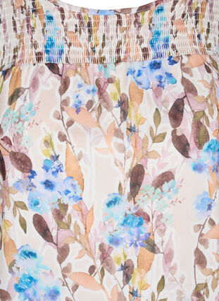 Kortärmad blus med blommigt mönster och smock, Humus Flower AOP, Packshot image number 2