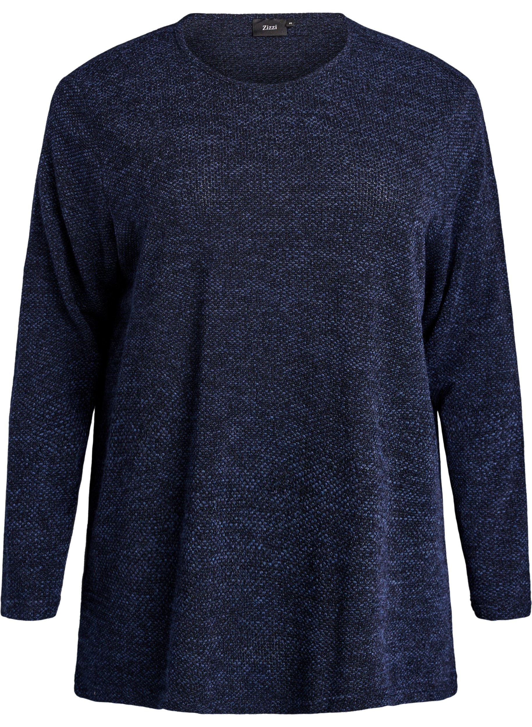 ZizziL&aring;ng&auml;rmad blus med textur, Bl&aring;, Packshot image number 0