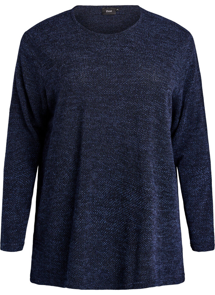 L&aring;ng&auml;rmad blus med textur, Bl&aring;, Packshot image number 0