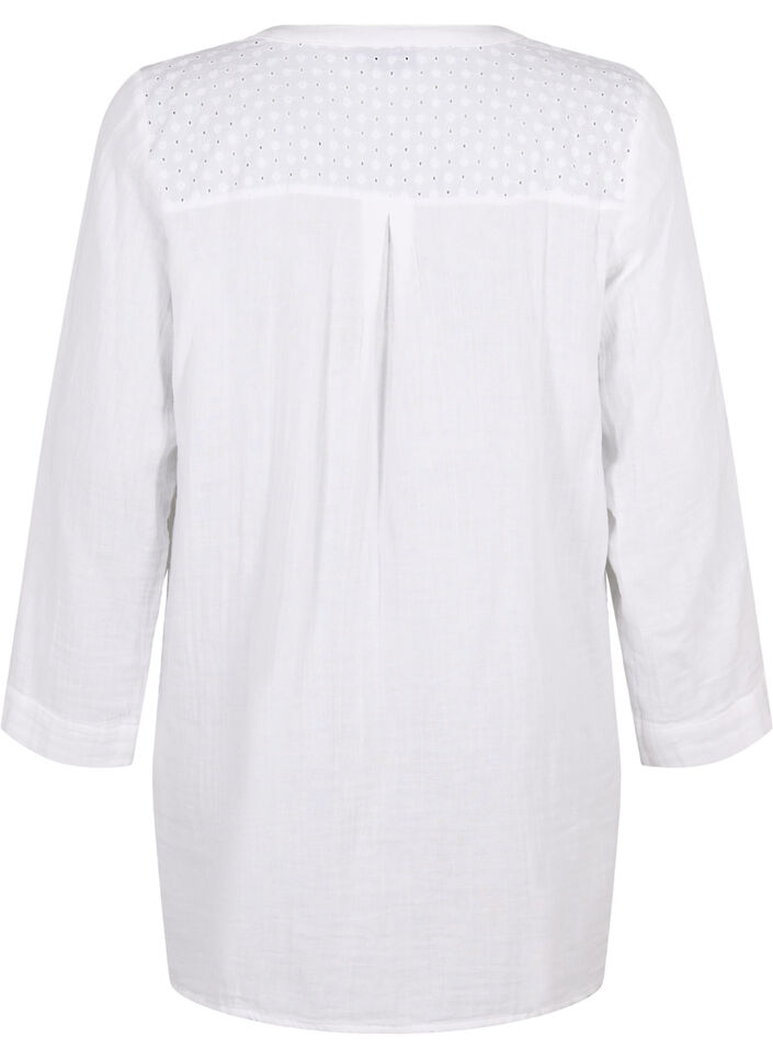 Tunika i bomull med broderi anglaise, Bright White, Packshot image number 1