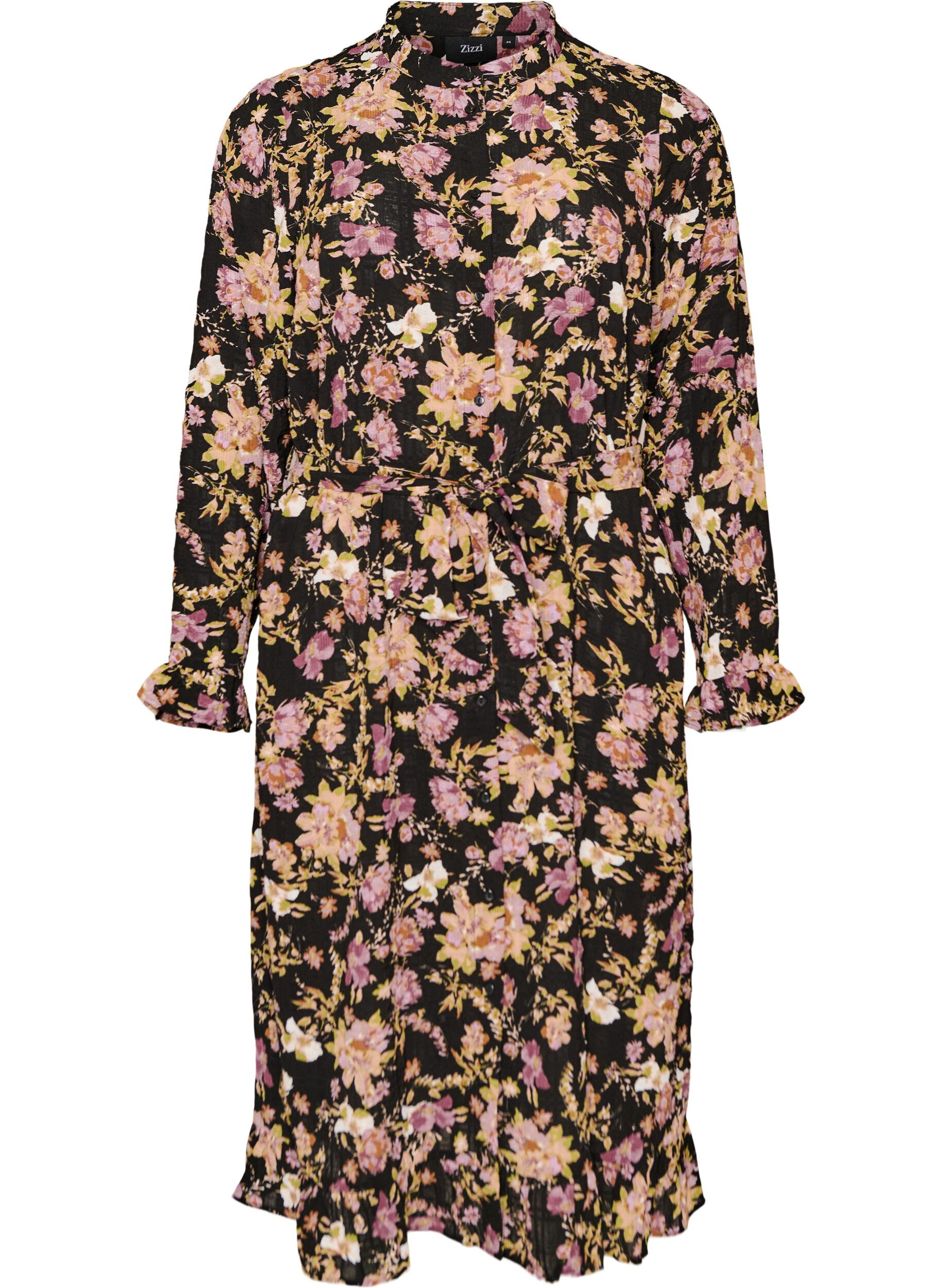 ZizziMidikl&auml;nning med blomm&ouml;nster och avtagbart knytsk&auml;rp, Svart, Packshot image number 0