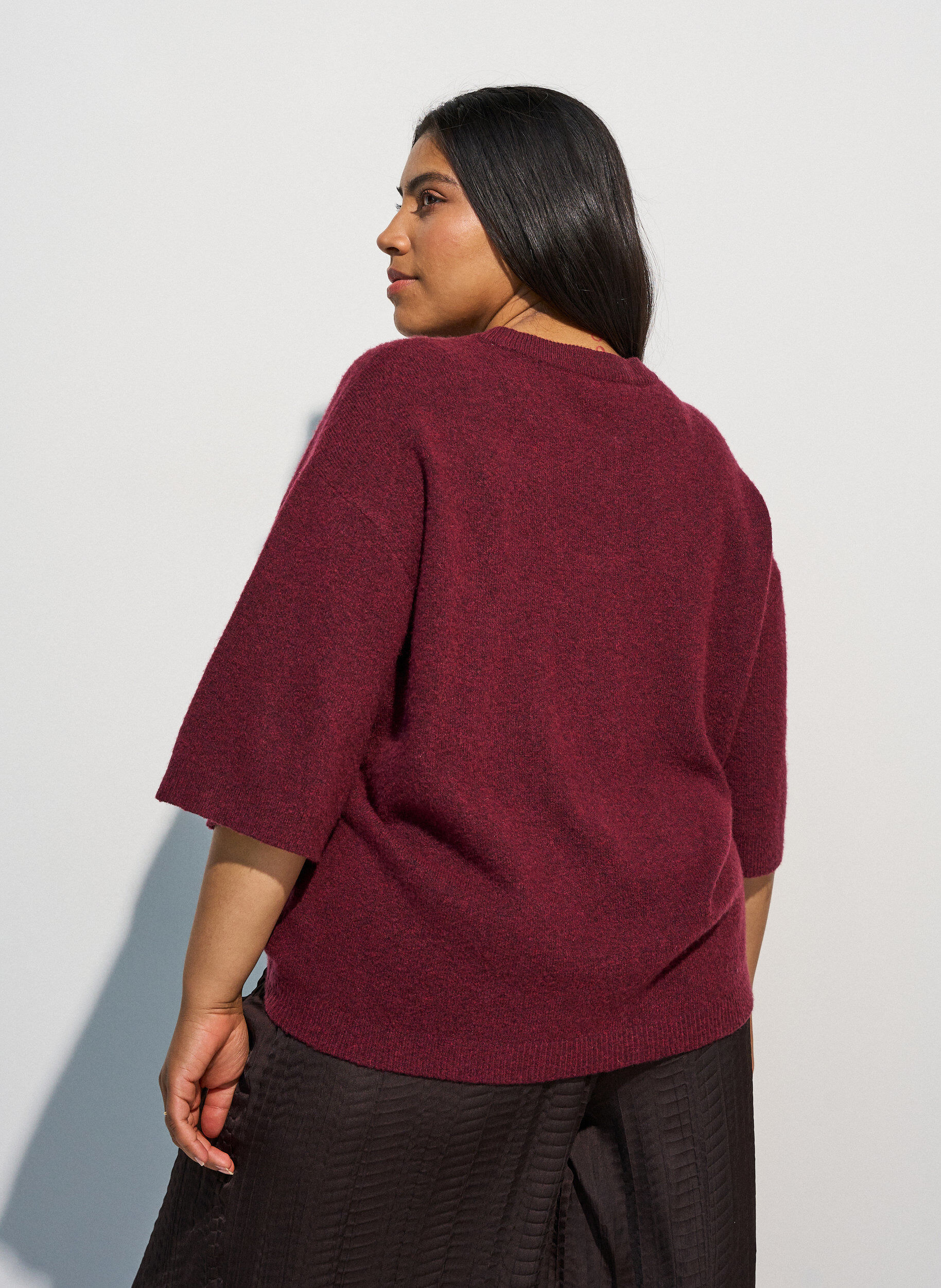 ZizziL&ouml;st stickad blus med korta &auml;rmar, R&ouml;d, Model image number 2