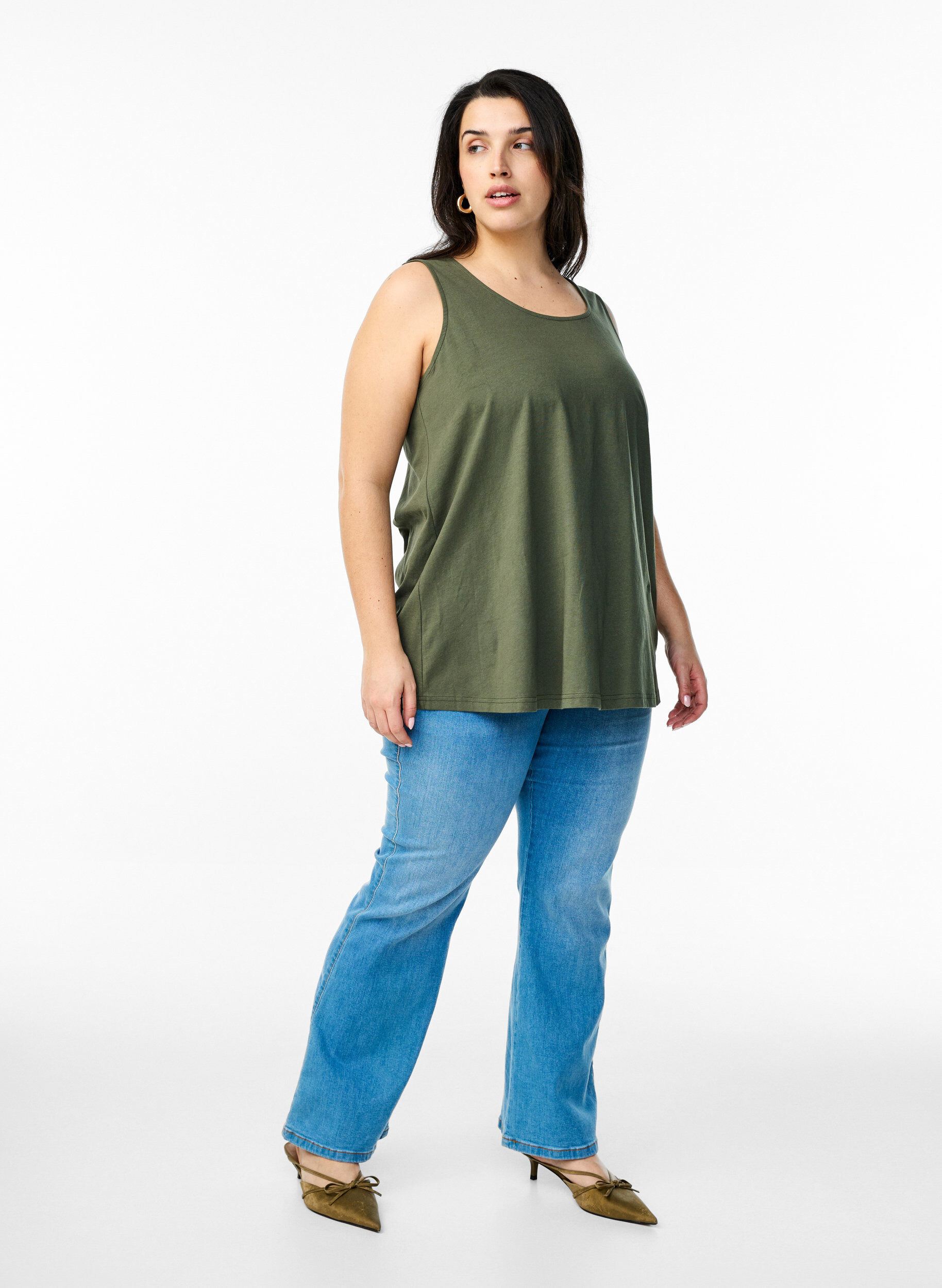 Zizzi Bomullstopp med a-linjeform, Gr&ouml;n, Model image number 1