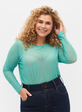 Mesh-tröja med tryck, Green Dot, Model image number 0