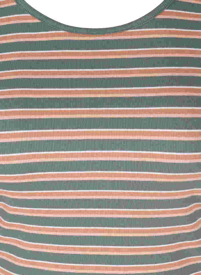 Randig och ribbad t-shirt i bomull, Balsam Green Stripe, Packshot image number 2