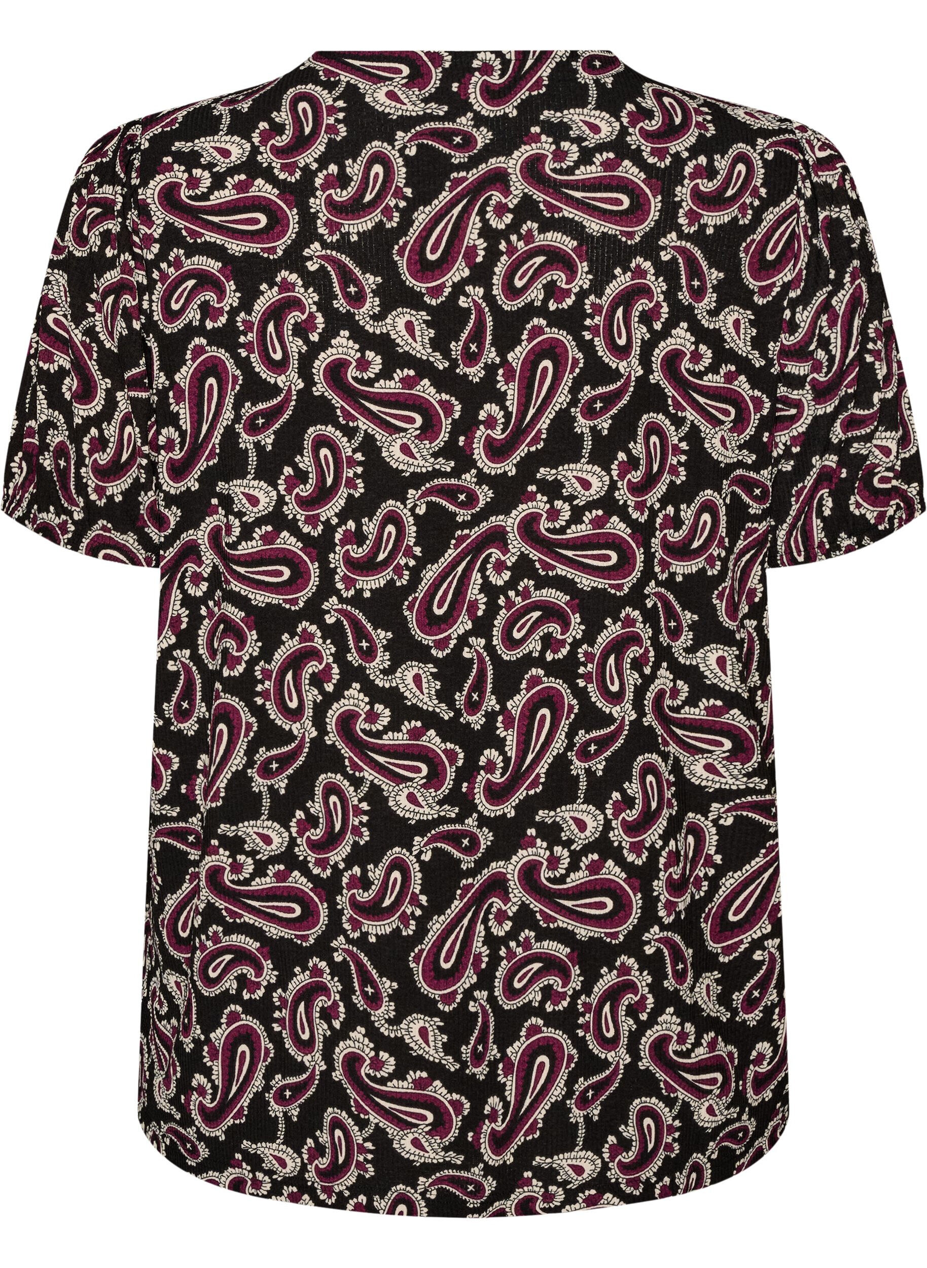 ZizziBlus med l&aring;nga &auml;rmar och paisleym&ouml;nster, M&ouml;rk Bordeaux, Packshot image number 1