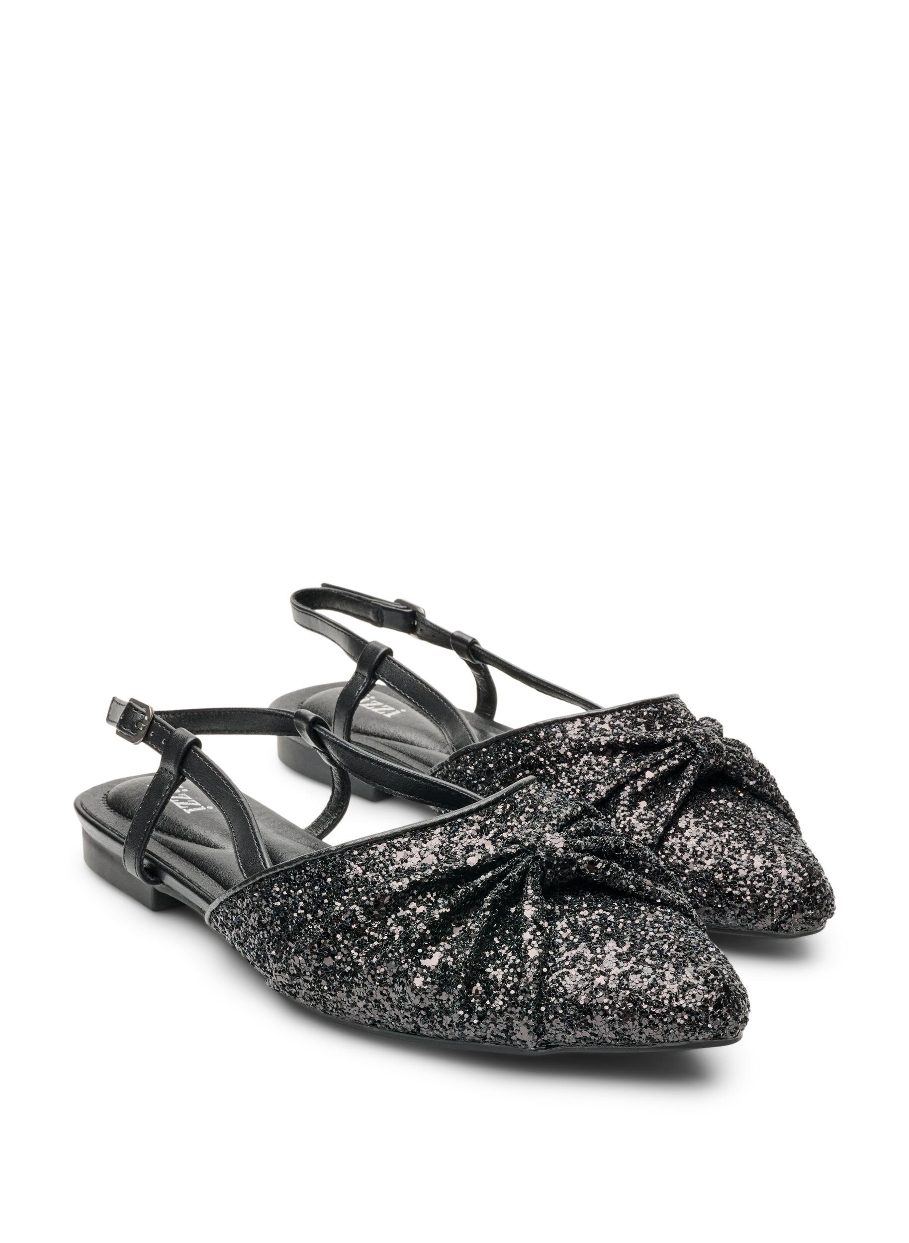 ZizziGlittrig slingback med rosett, Svart, Packshot image number 1
