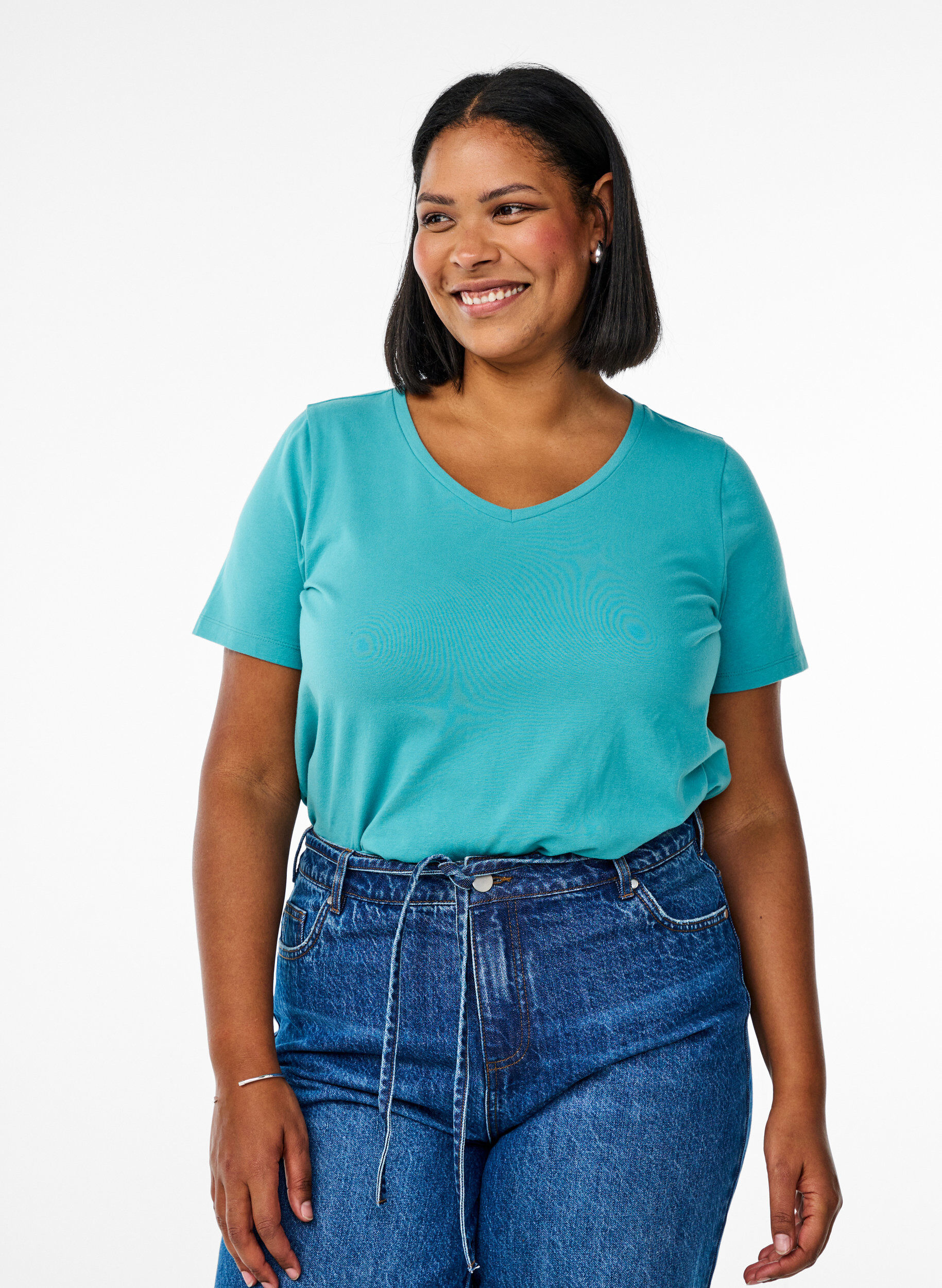 ZizziEnf&auml;rgad t-shirt i bomull, Bl&aring;, Model image number 0
